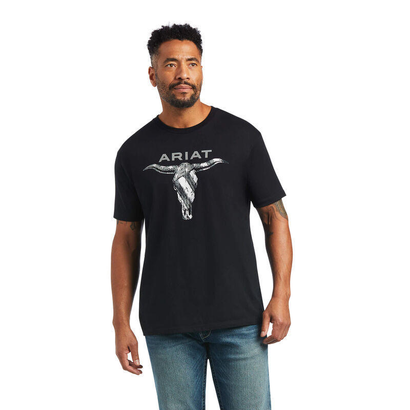 Ariat T-Shirts Herren - Steer Skull Usa Schwarz ( WQXEO-5246 )